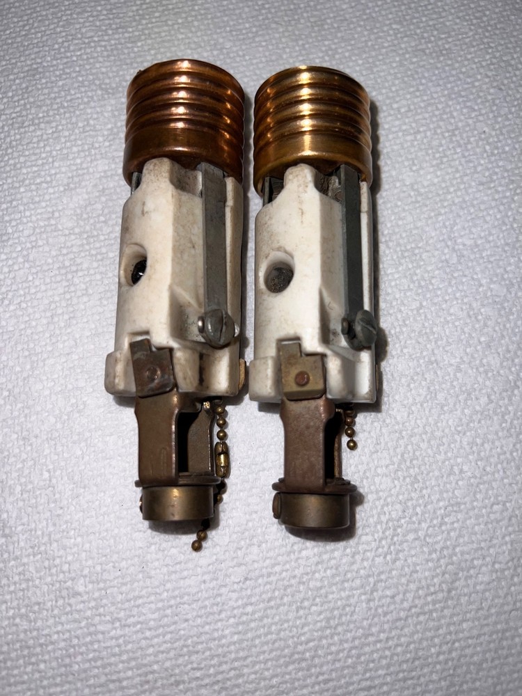 1920’s Antique Porcelain Pull Chain Candlestick Socket Arrow (Pair)