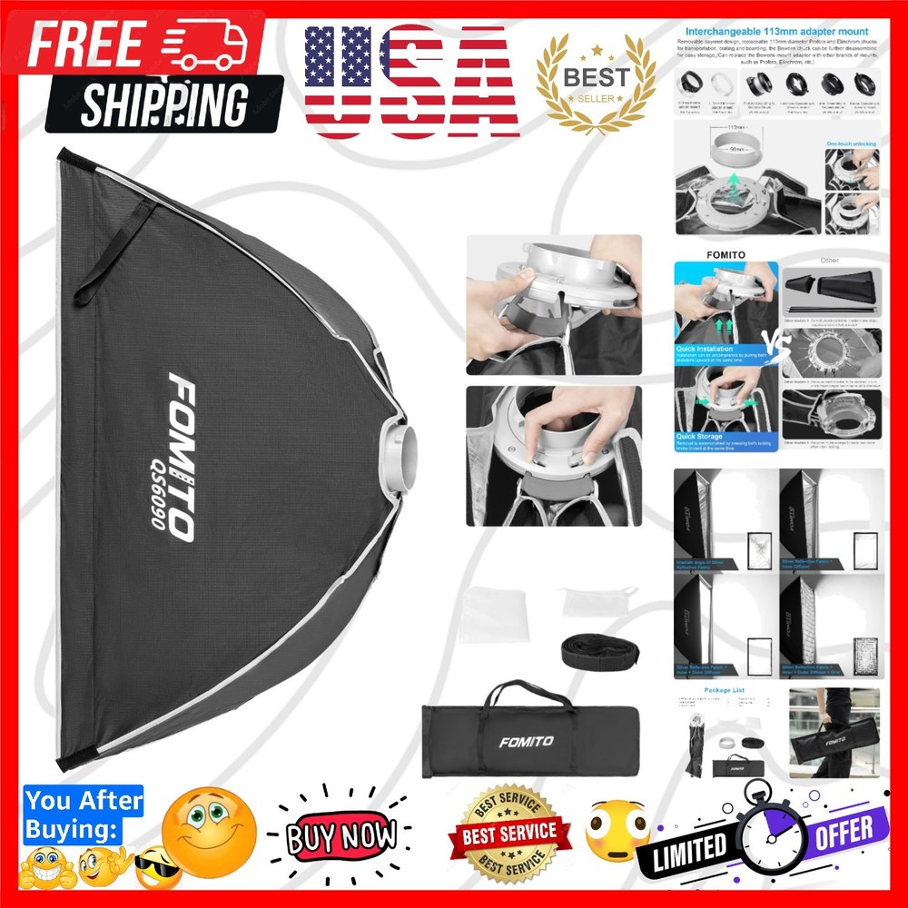 24"x35"/60x90cm Rectangular Softbox, Quick Release Bowens Mount Softbox with ...