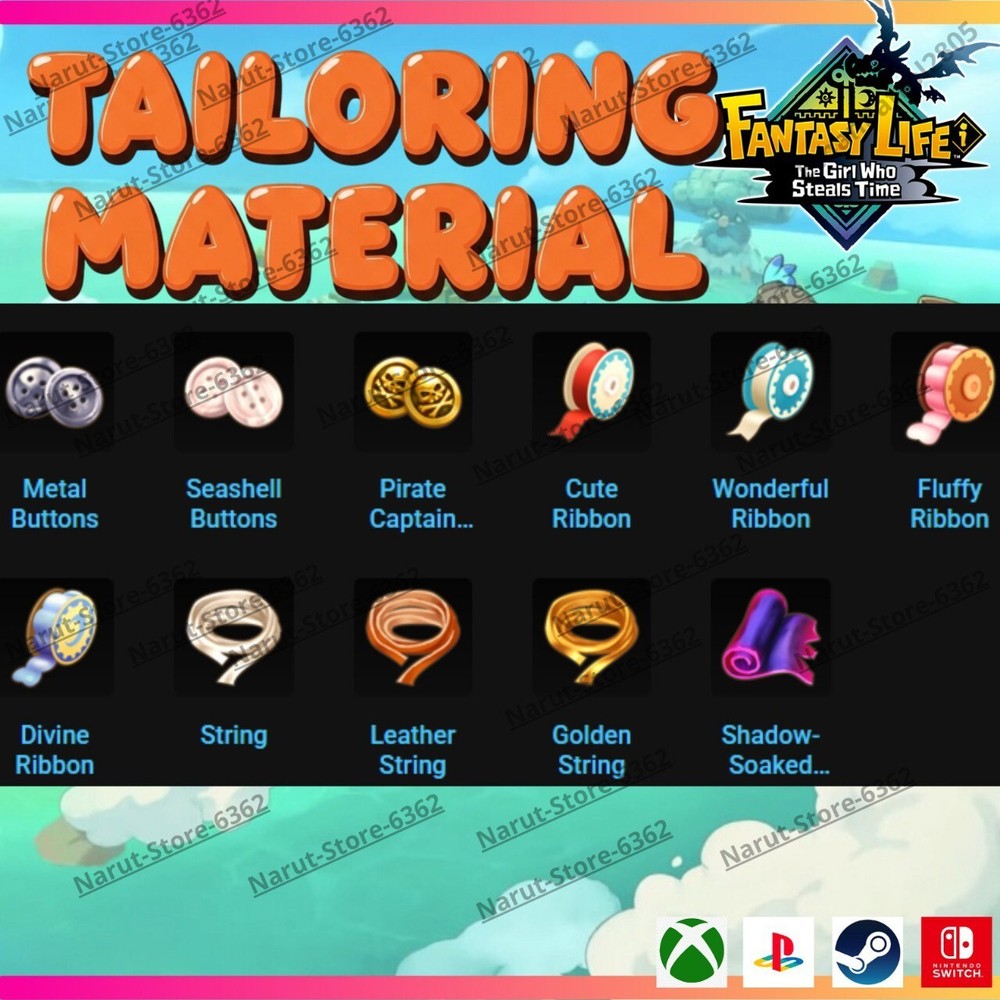 Fantasy Life I: Tailoring Material Bundle🌟 Crafting Material Ítems for Tailor