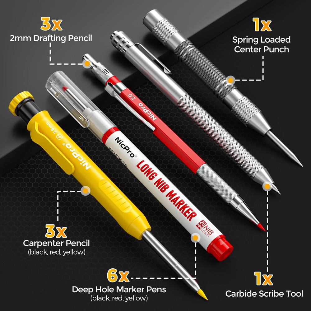 Nicpro 39 Pack Carpenter Pencils with Sharpener, Mechanical Carpenter Pencil ...
