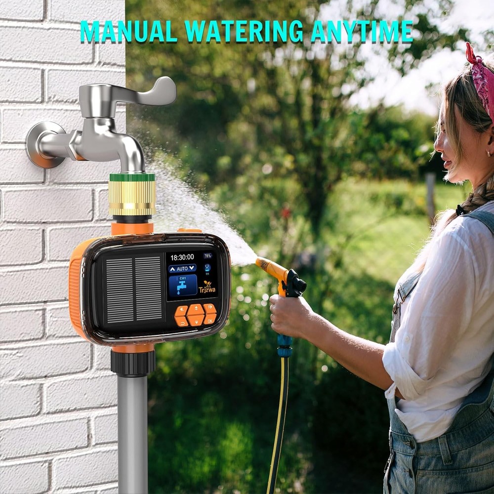 Solar Sprinkler Timer, USB-C Charging Irrigation System 2000mAh for Yard/Garden