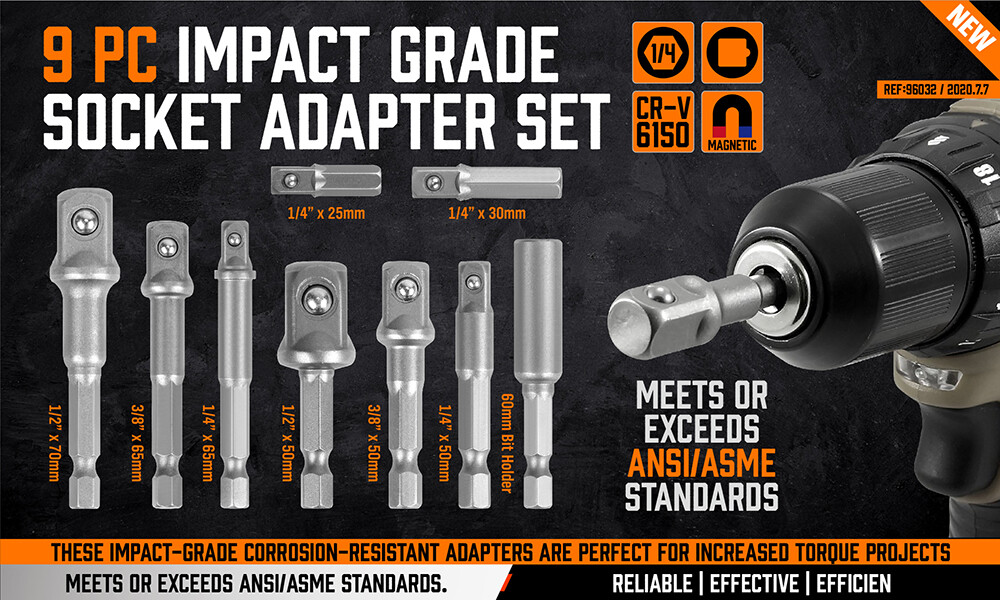 9Pcs Socket Adapter Drill Bits Set Hex Impact Driver Tools 1/4" 3/8" 1/2" Shank