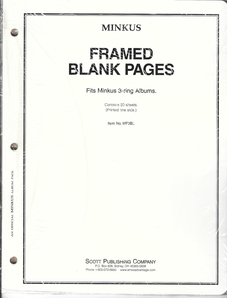 Minkus Framed 1-Sided Blank Pages for 3-Ring Pkg. of 20 MF3BL