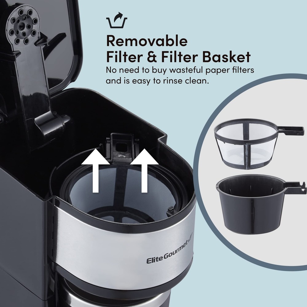 Compact Single-Serve Coffee Maker with 14Oz Thermal Mug, Compatible with Grounds