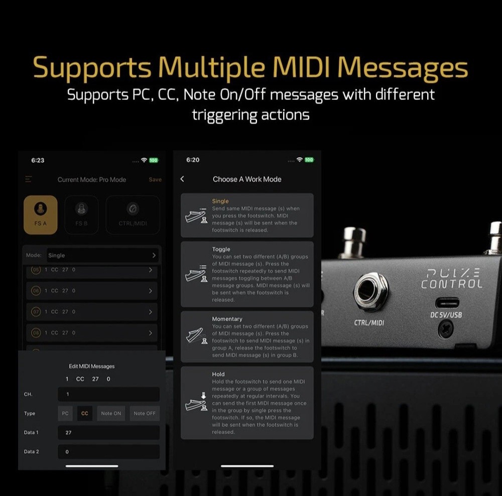 Hotone Pulse Control 2-Taste Wireless BT MIDI Fuß Controller Pedal NEW