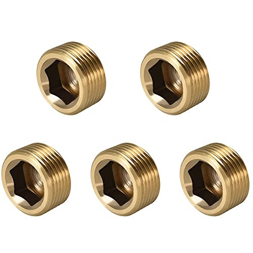 1/2" NPT Plug Brass Pipe Fitting, Counter sunk Thread Internal 1/2inch 3 Pcs
