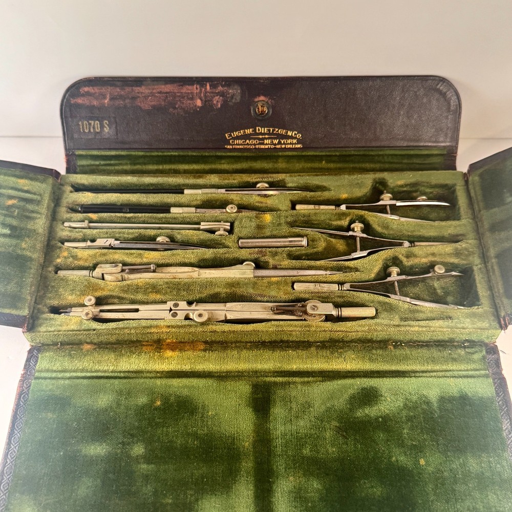 Eugene Dietzgen 1070S Vintage Drafting Instruments Set Compass Dividers Case