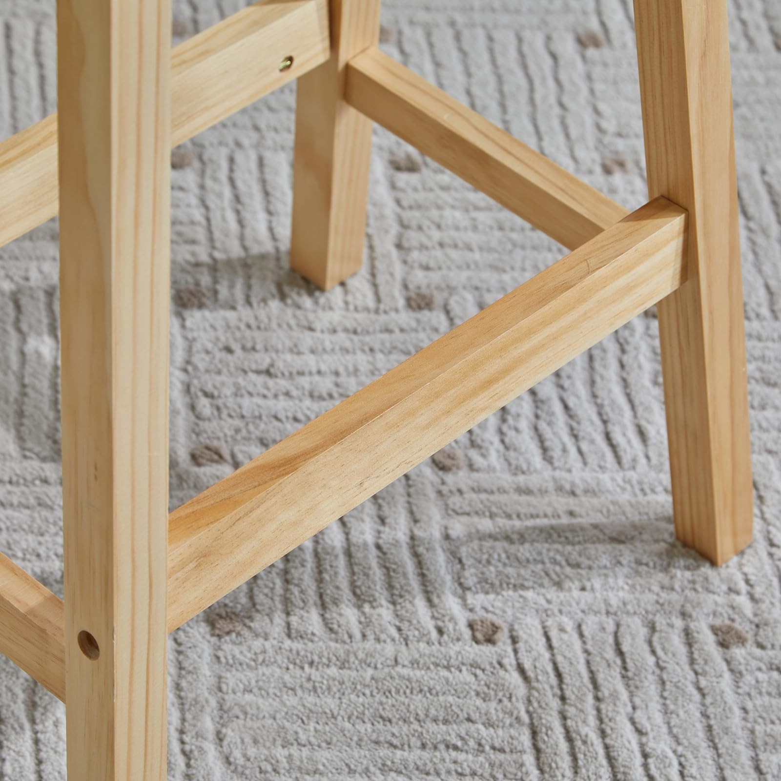 Counter Height Bar Stools Set of 2, Solid Wood Saddle-Seat, Stools for Kitchen