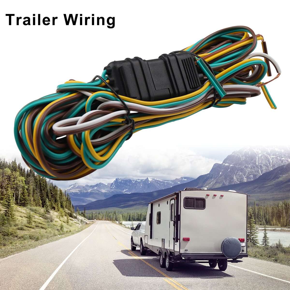 25' 4 Pin Flat Trailer Wiring Harness Kit Wishbone Style for Trailer Tail Lights