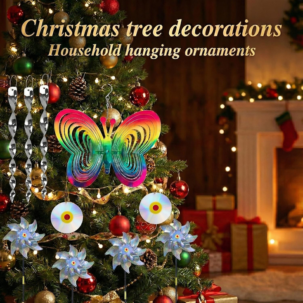Bird Repellent Set - Includes 2 Reflective Pinwheels, 2 Butterfly Wind Spinners,