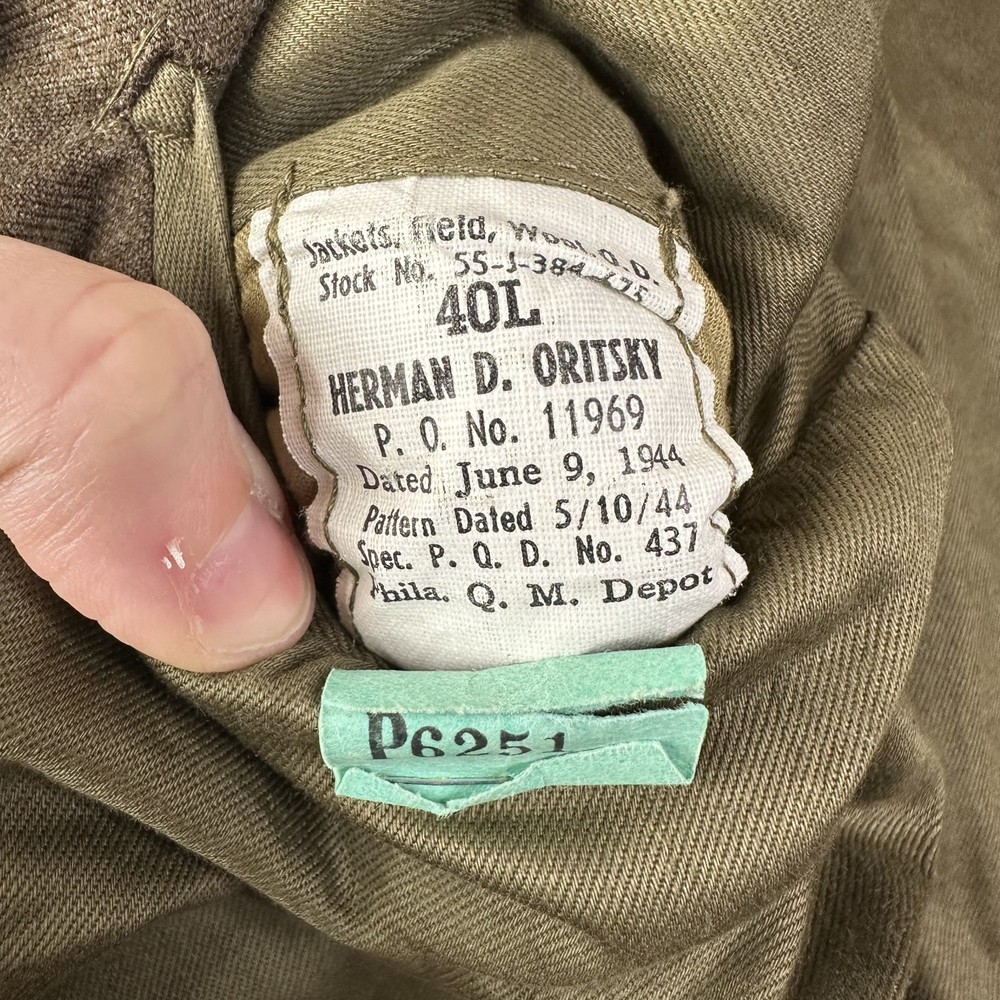 VINTAGE WW2 Jacket 40L Olive Green Field 5 Button Wool Shoulder Patch 1940s