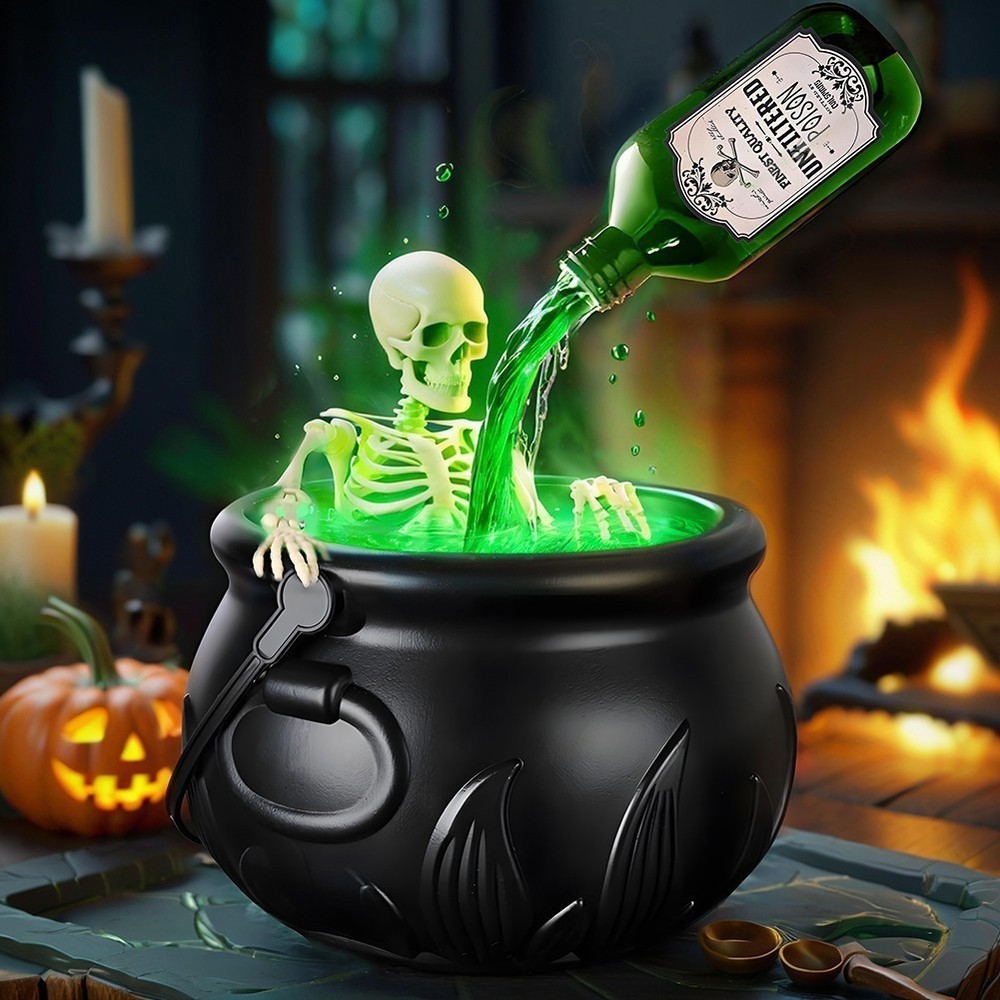 Cauldron Halloween Decor with Magic Floating Potion Bottles Diffuser Mist Maker
