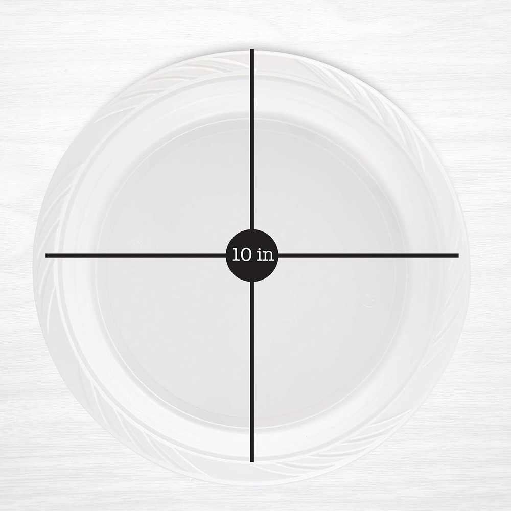 PLASTICPRO 100 Count Disposable 10 Inch White Plastic 10 Plates,