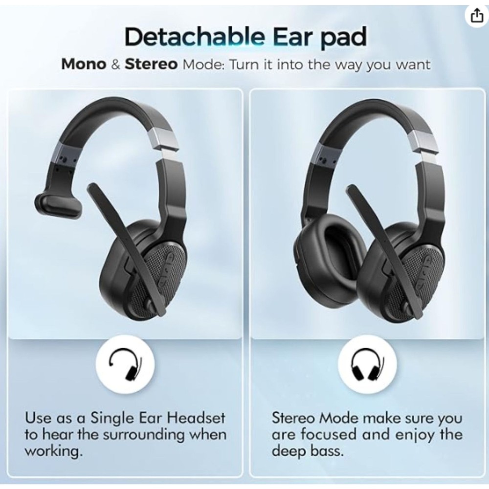 NEW – Wireless Bluetooth Headset Model GE654A – Over-Ear with Microphone – Black