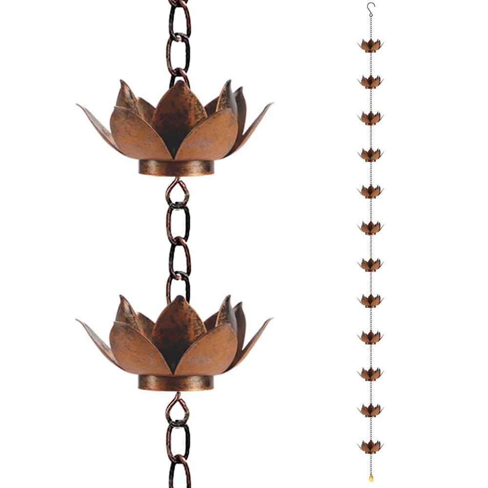 Lotus Rain Chain 12 Cups Decorative Replacement For Gutter Downspout 8.5' 12PC