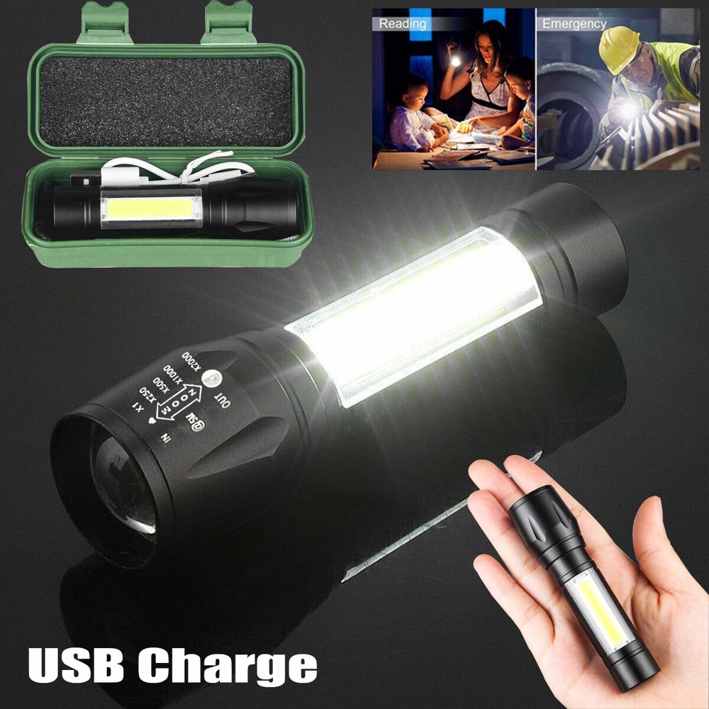 4Pcs Mini Super Bright 990000LM Small COB LED Flashlight Rechargeable Torch+Box