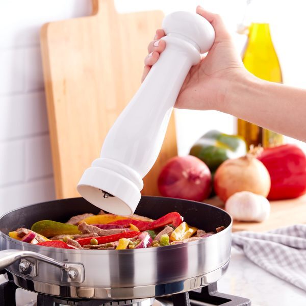 Kamenstein 10-Inch Automatic Spice Grinder, White, Ceramic Mechanism