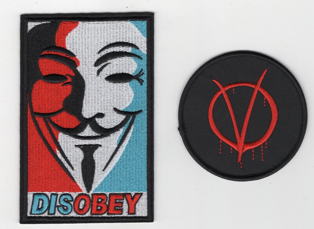 "V" For Vendetta Disobey Patch Set of 2