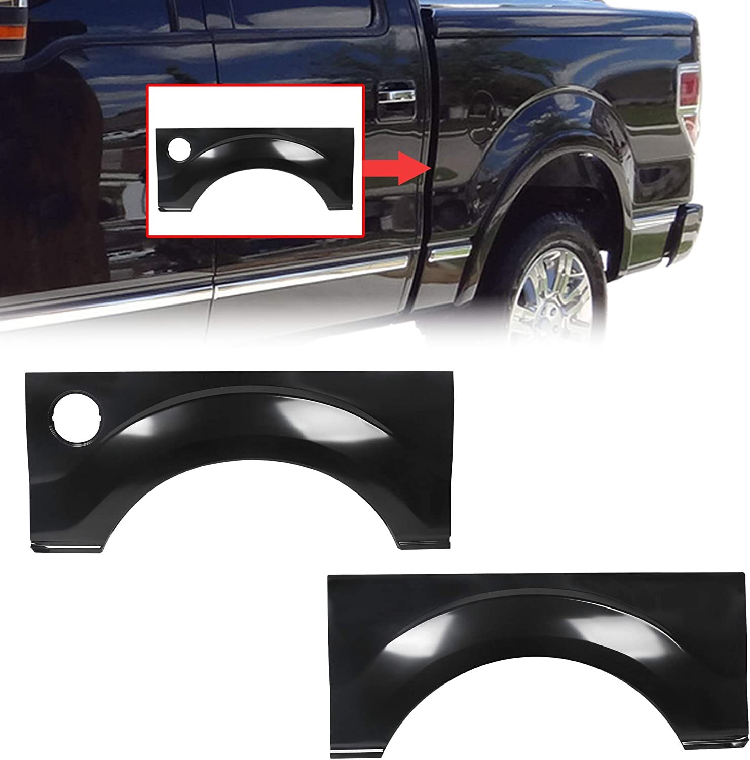 Rear Bed Wheel Arch Repair Panels W/o Molding Holes For 09-14 Ford F150 F-150 LD