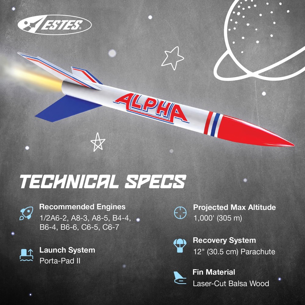 Estes 1225 Alpha Rocket-Building Kit, Intermediate Flying-Rocket-Model Kit