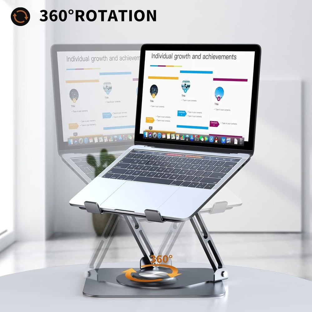 Laptop Stand for Desk, Adjustable Computer Stand with 360° Rotating Base,