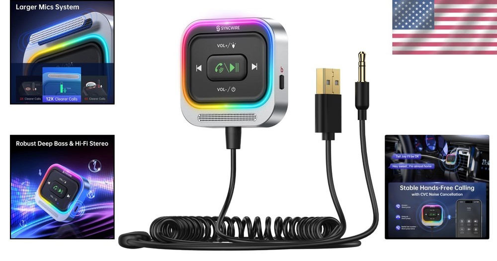 Bluetooth 5.4 Car Receiver - Noise Cancellation and Coiled Cable Design