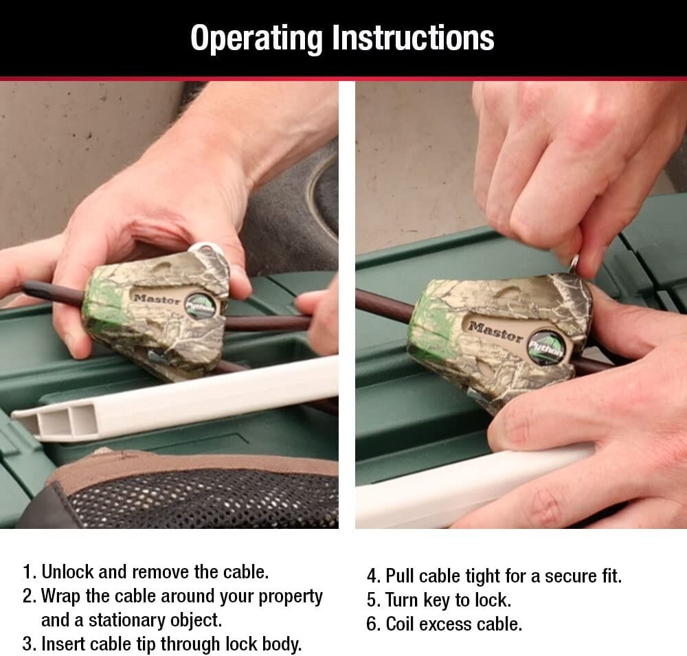 Master Lock - (2) Python Trail Camera Camouflage Cable Locks 8418KA2 CAMO 2-Pack