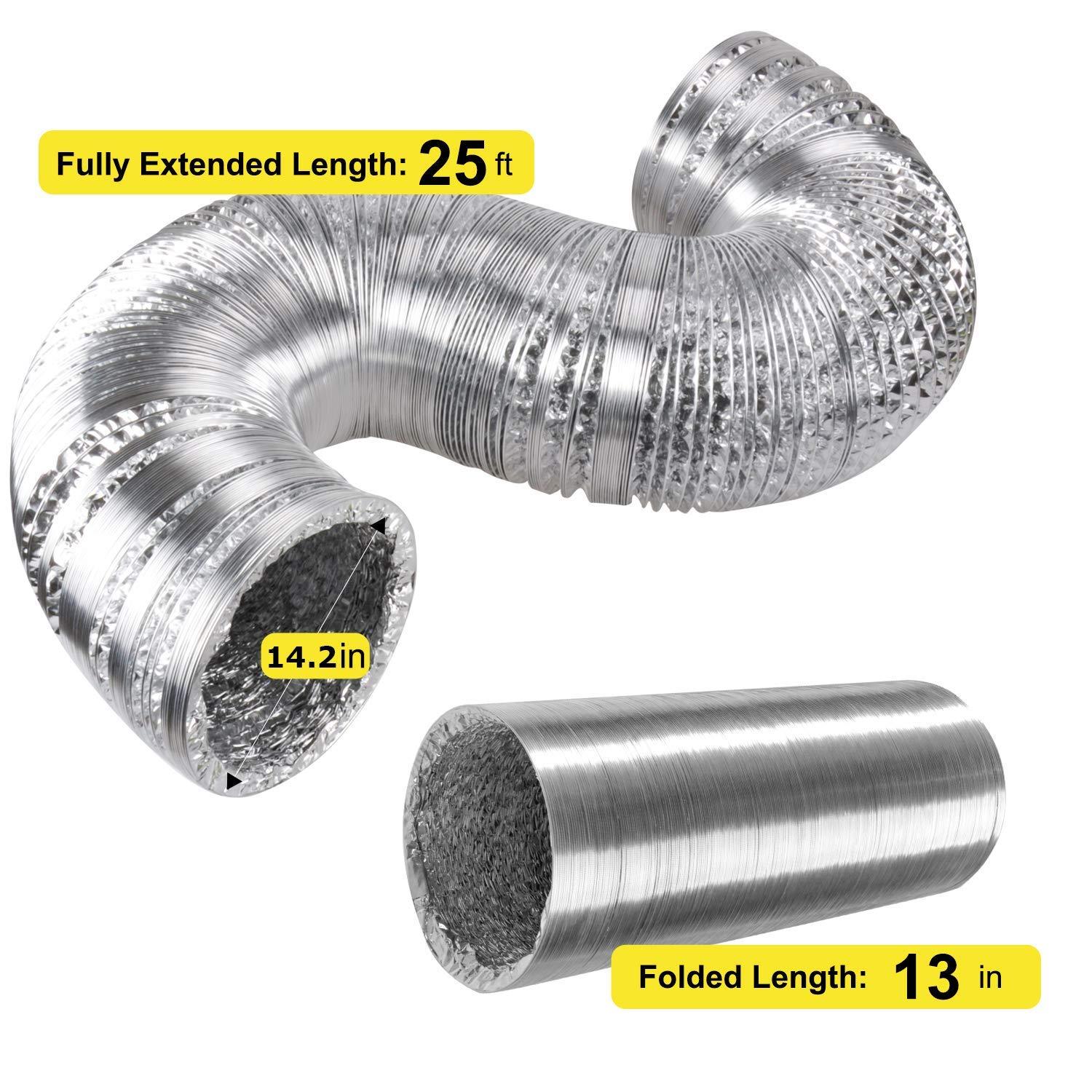 iPower 14-Inch 25-Foot Aluminum Dryer Vent Hose HVAC Ducting