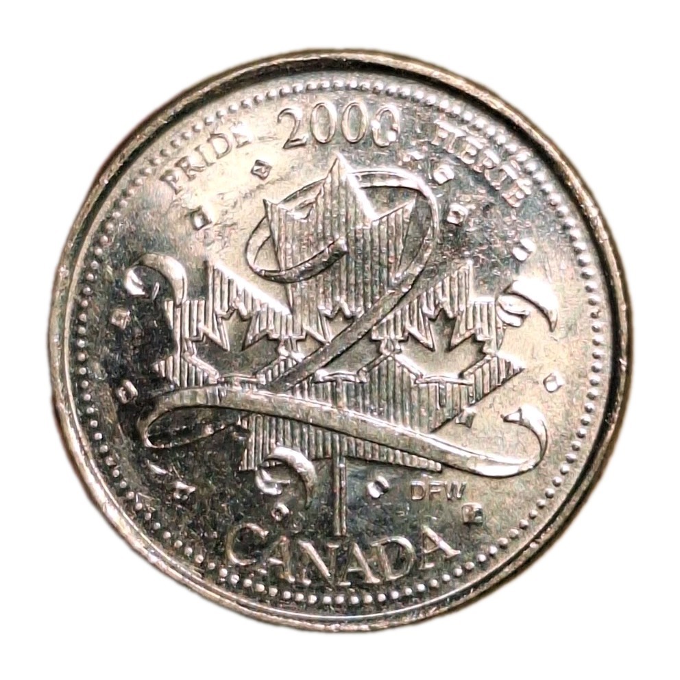 2000 Canada 25 Cents Maple Leaf Entry Into The Third Millennium Special Design