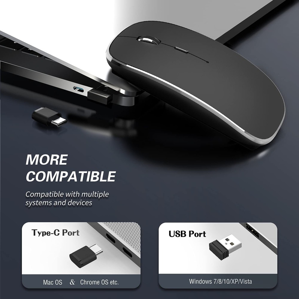 Wireless Mouse Chargeable Portable Silent Wireless Mouse USB and -C Dual Mode...