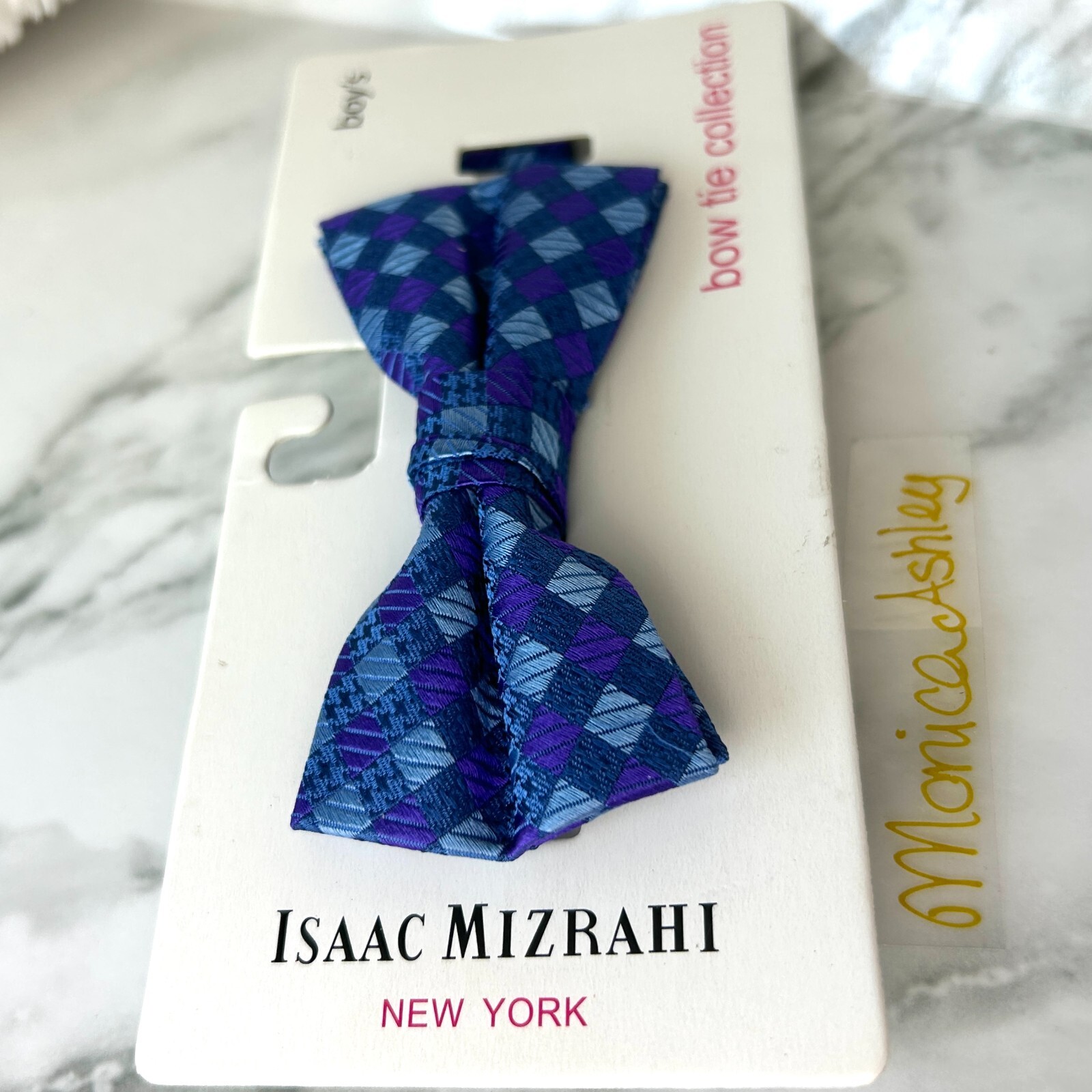 Isaac MIZRAHI Boy's Bow Tie 100% Silk, Blue | Adjustable ONE SIZE, Geometric NEW