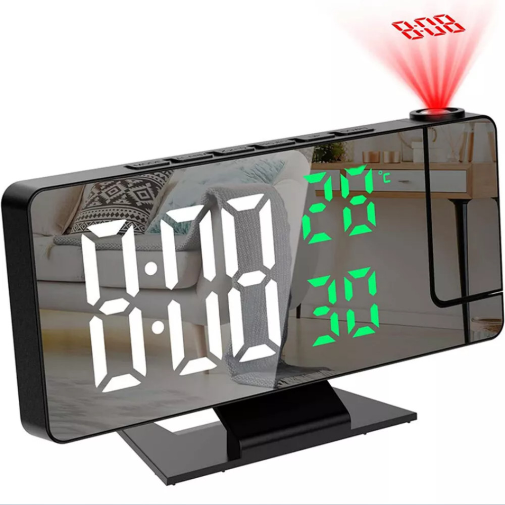 7.8" LED Digital Projector Projection Snooze Dual Alarm Clock Timer USB A+