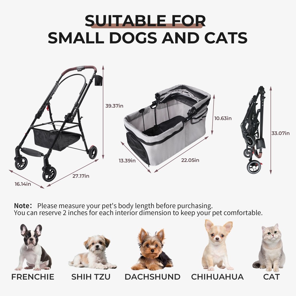 Foldable Pet Stroller for Small Dogs & Cats