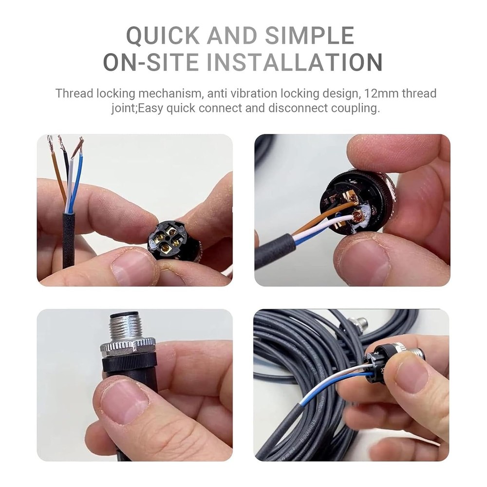 M12 Cable Connector Circular Waterproof Aviation Plug Field Installable Screw...