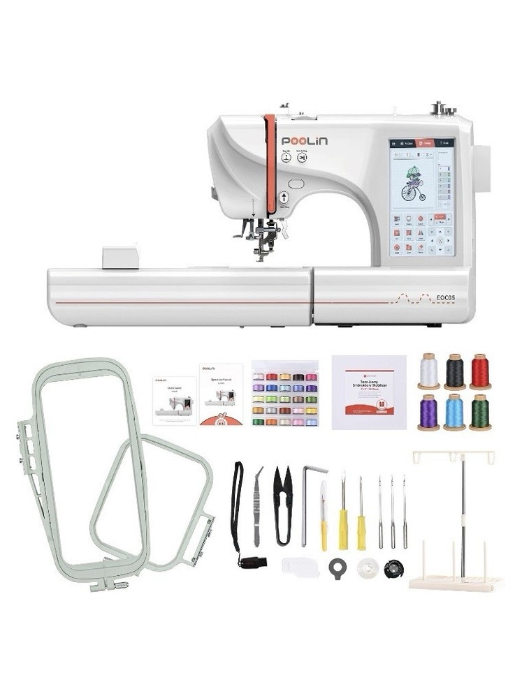 POOLIN EOC05 Embroidery Machine Computerized Touchscreen with accessories.