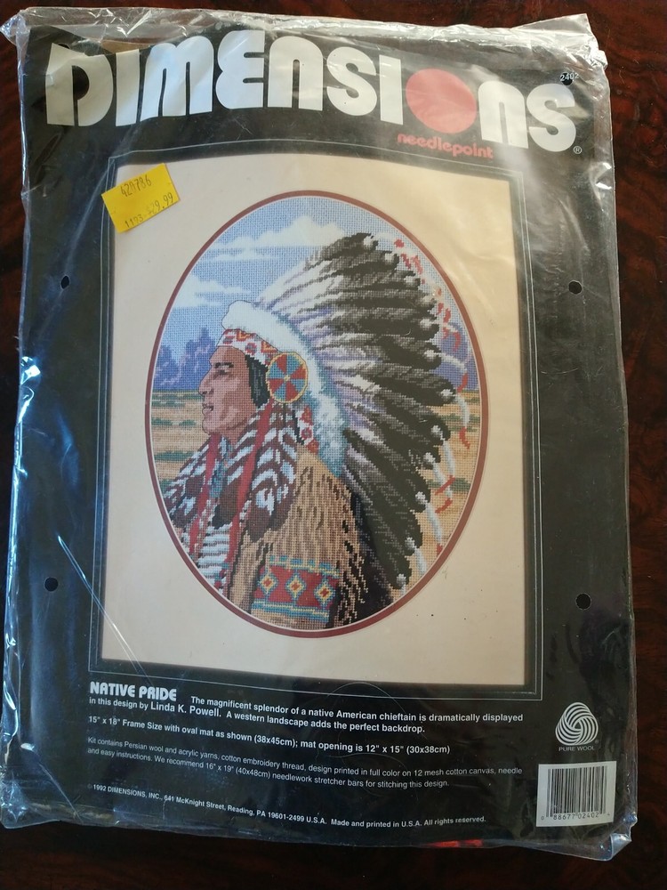 Dimensions Native Pride Needlepoint Kit 1992 #2402  Bag Has Hole Looks Complete