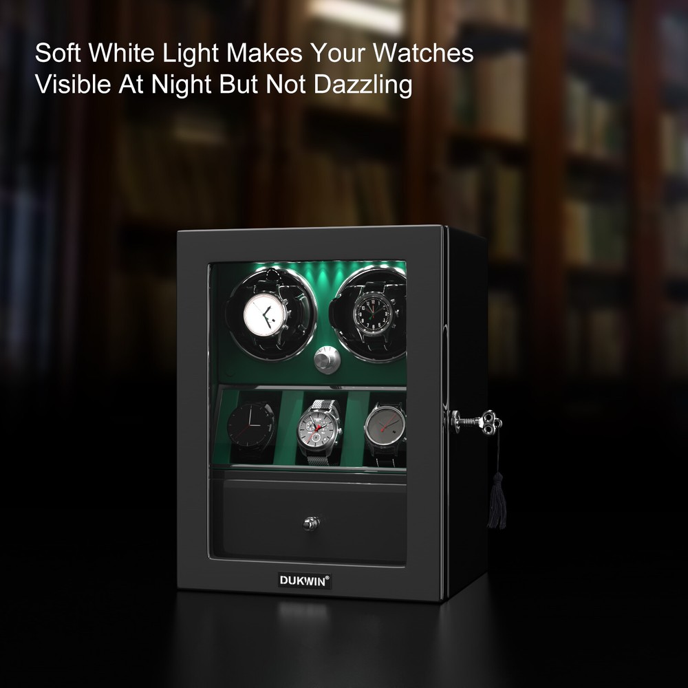 DUKWIN Automatic 2 Watch Winder With 3 Watch Display Storage Box With LED Light