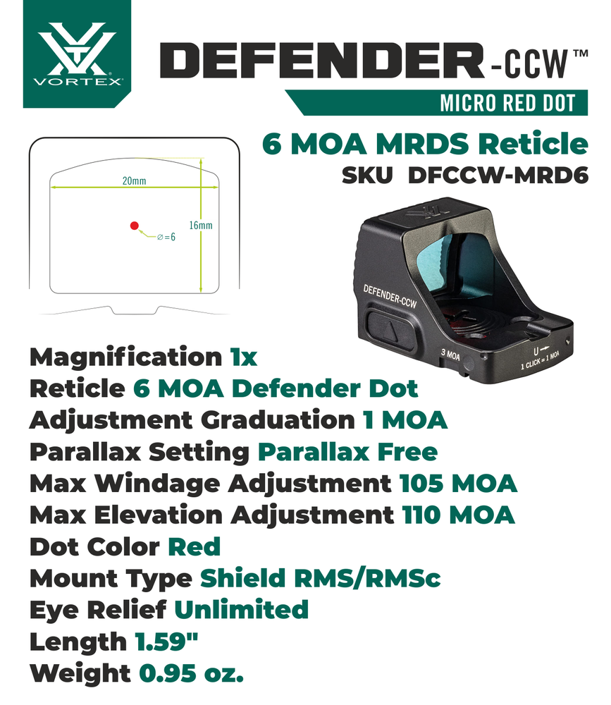 Vortex Optics Defender-CCW 6 MOA Red Dot DFCCW-MRD6