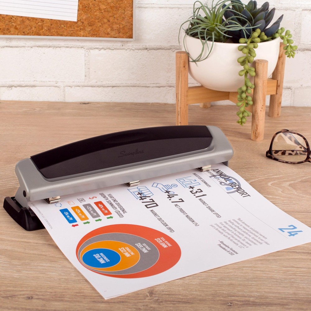Swingline 3 Hole Punch, 10 Sheet Capacity Three Hole Puncher 3 Ring, Adjusta...