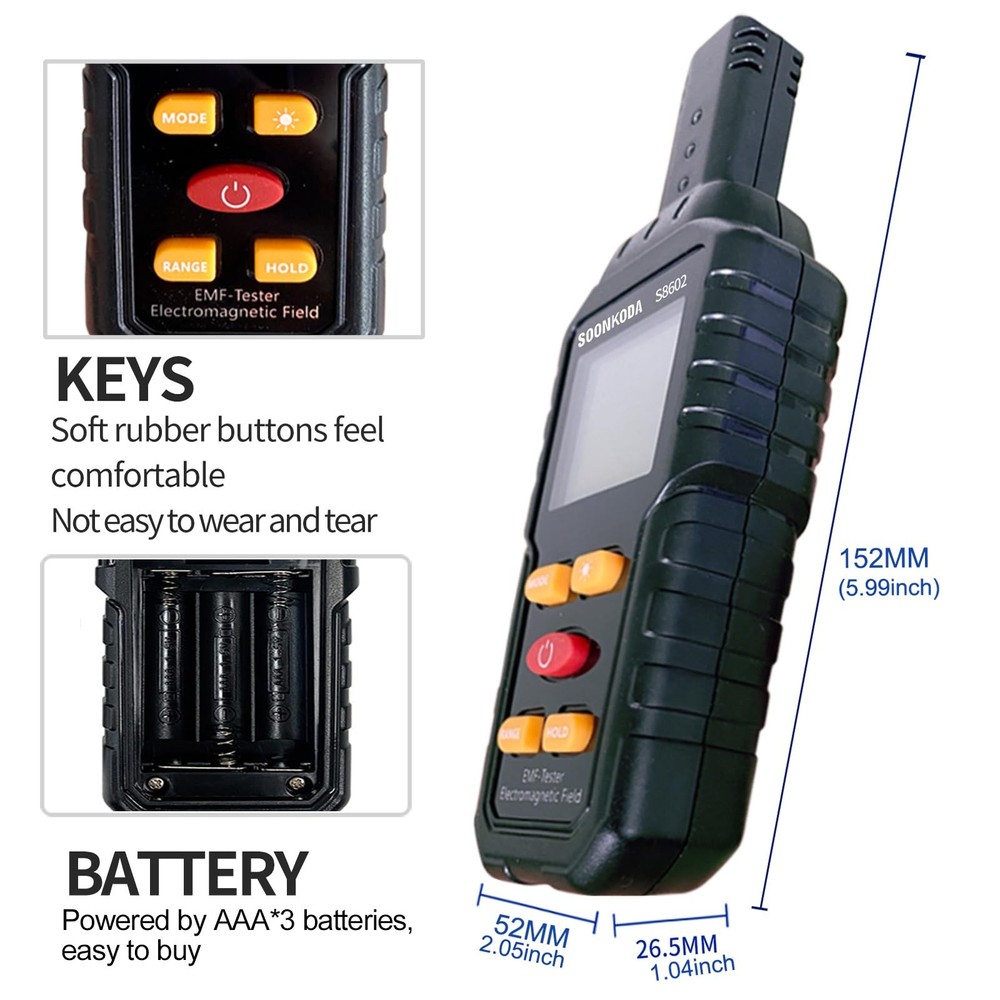 3 in 1 EMF Meter,EMF Reader,Electromagnetic Field Radiation Detector,EMF...