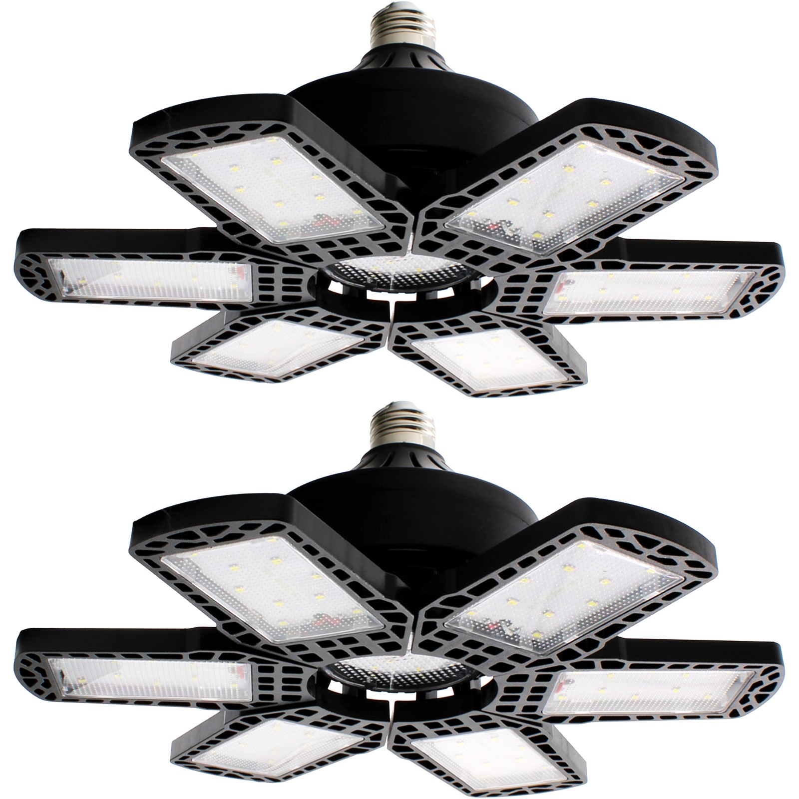 2 Pack Garage Light 200W 8000 Lumen w 6 Adjustable Panels E26/E27 Screw-in LED