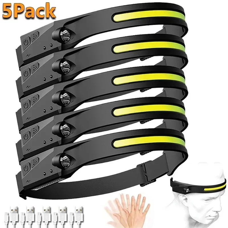 Sensor Headlamp LED Head Flashlight Rechargeable Headlight Head Torch Built-in B