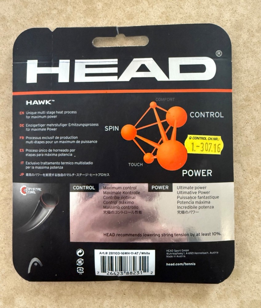 Head Hawk Tennis String Set-16G Black