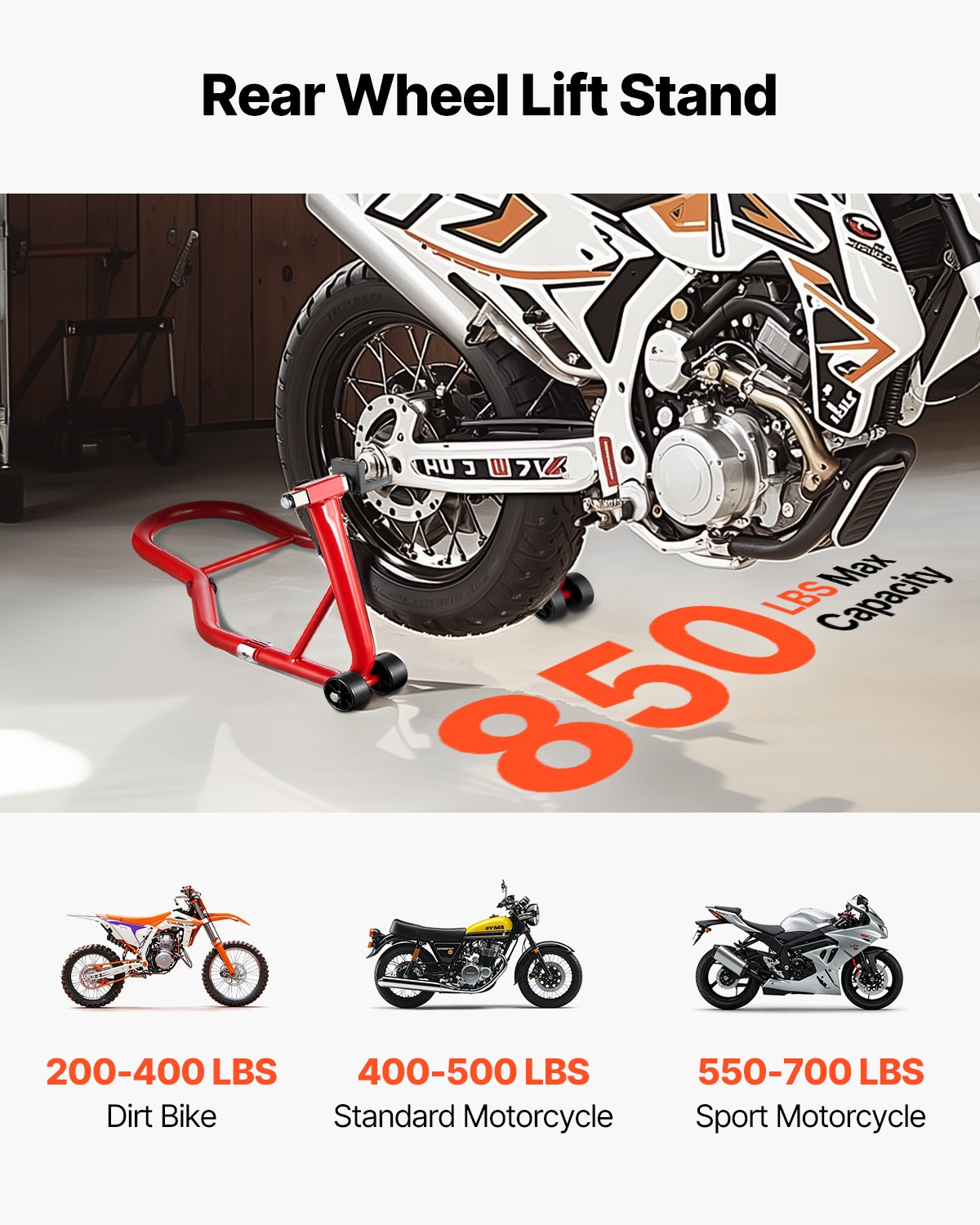 VEVOR Motorcycle Stand Lift 850 lbs Rear Wheel Spoolift Paddock Swingarm Arm Red