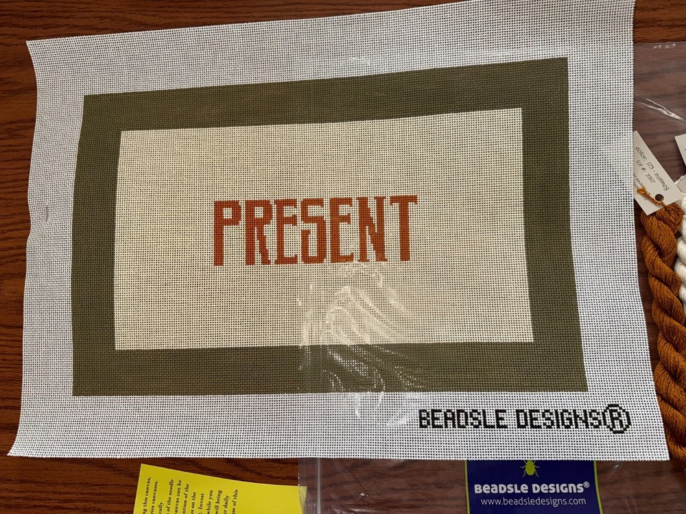 Rare Beadsle Designs "PRESENT" Needlepoint Kit with Silk & Ivory Threads 10x16