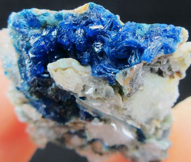 Rare Blue Veszelyite and Hemimorphite on Quartz Dongchuan District Yunnan
