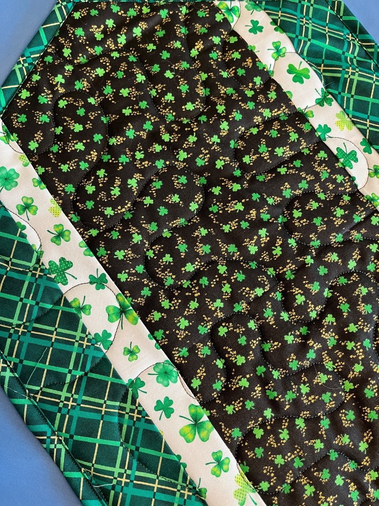 Handcrafted-Quilted Table Runner-St. Patrick's- Tiny Shamrocks/ Plaid - #1