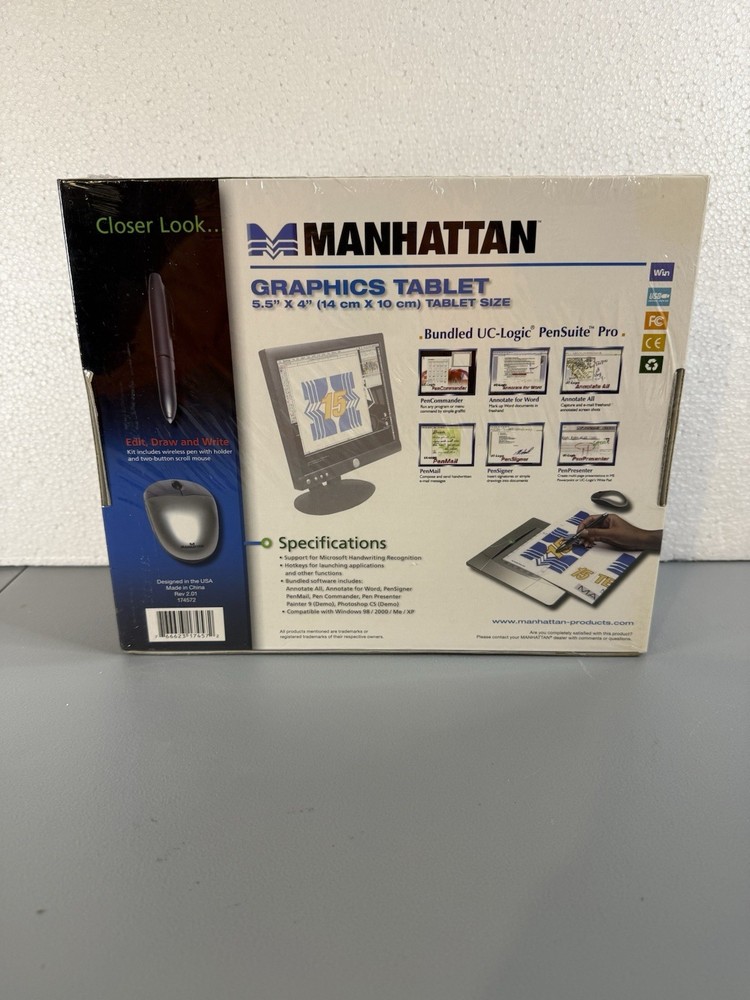 Manhattan Digital Graphics Tablet With Wireless Pen & 2-Button Scroll Mouse New