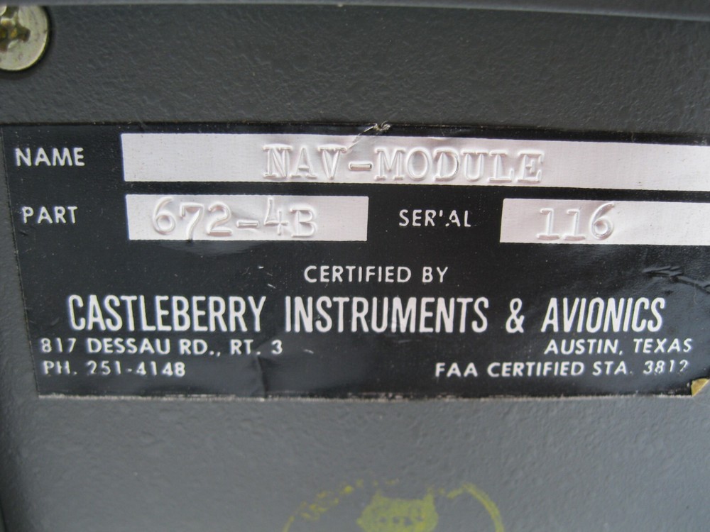 CASTELBERRY INSTRUMENTS & AVIONICS NAV-MODULE PN: 672-4B