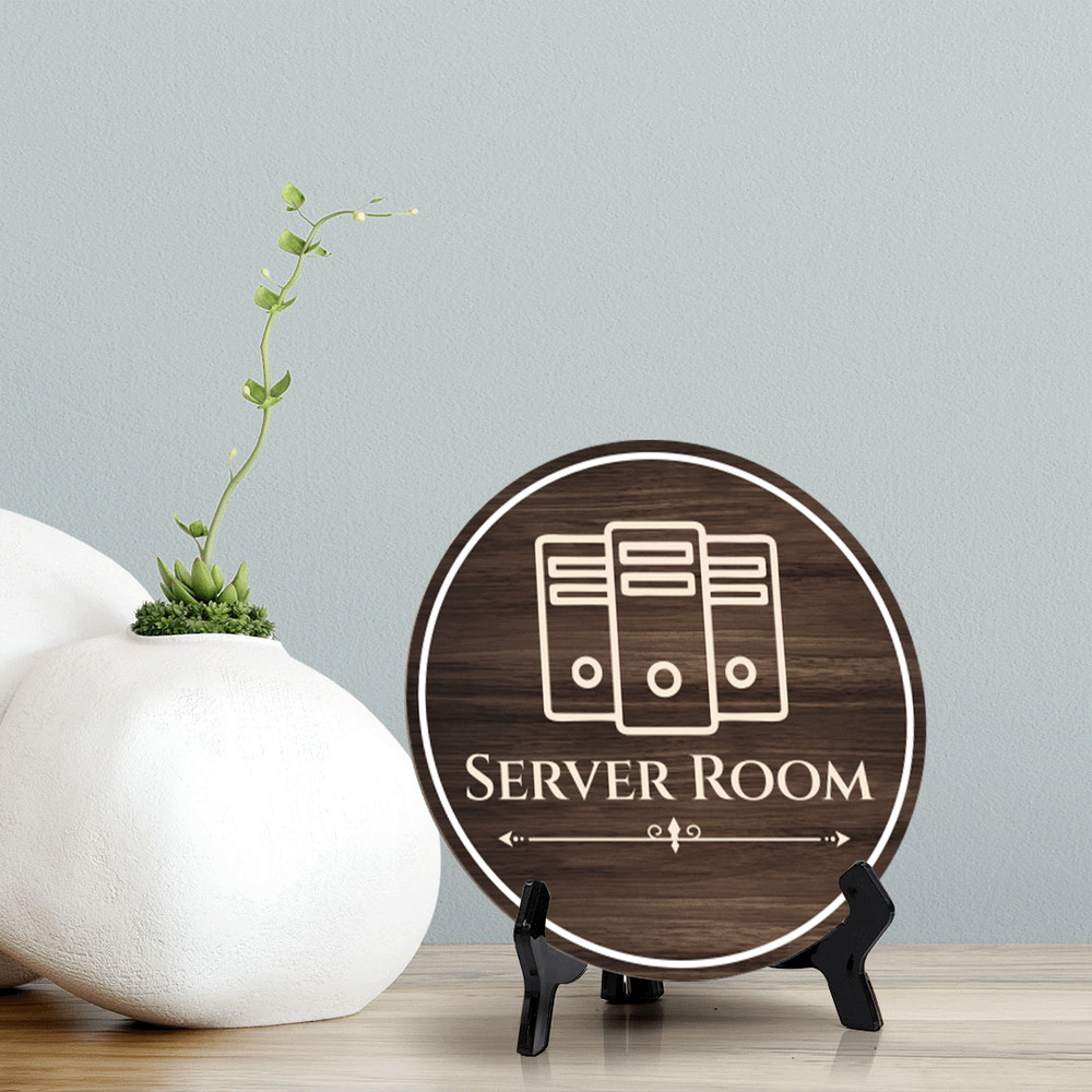 Server Room Circle Table Sign with Acrylic Stand (5x5")